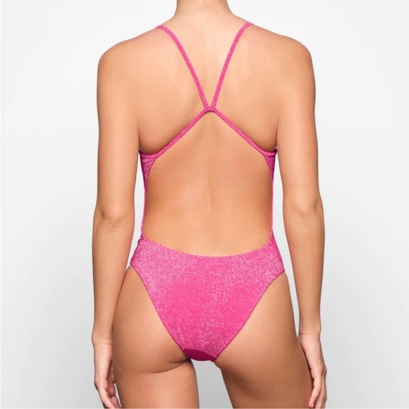 SKIMS Glitter Swim One Piece Swimwear Pink Women's Plus 4X Jasper Cutout Stretch - Picture 2 of 8